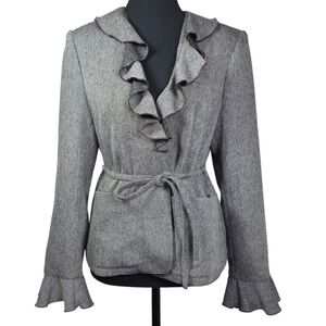 Bianca Nygard Petite Chic Brown Open Ruffle Blazer With Bell Sleeves Size 8